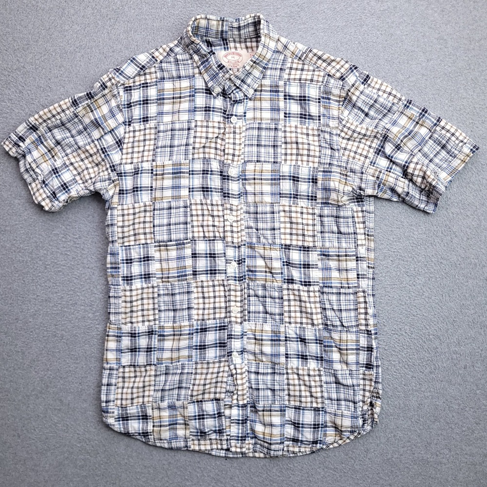 Brooks Brothers Button Down Shirt Medium Extra Slim Fit Patchwork Plaid SS Mens